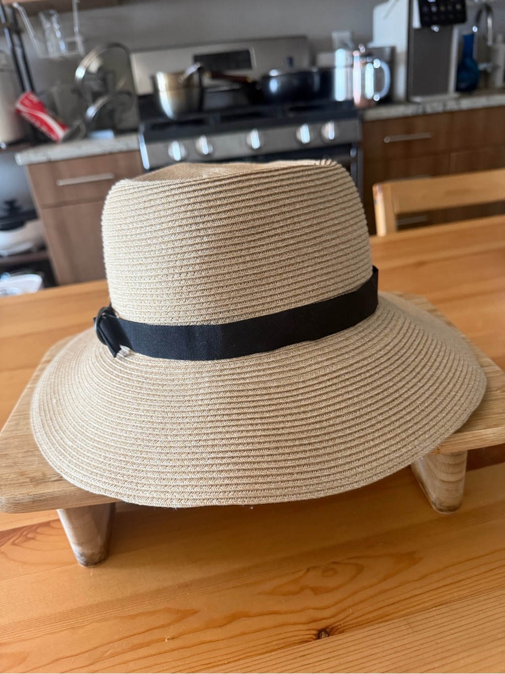 Muji Beige Straw Sun Hat with Black Band